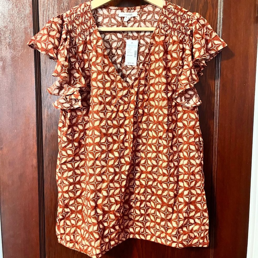 NWT Maurices Orange Retro Print Blouse